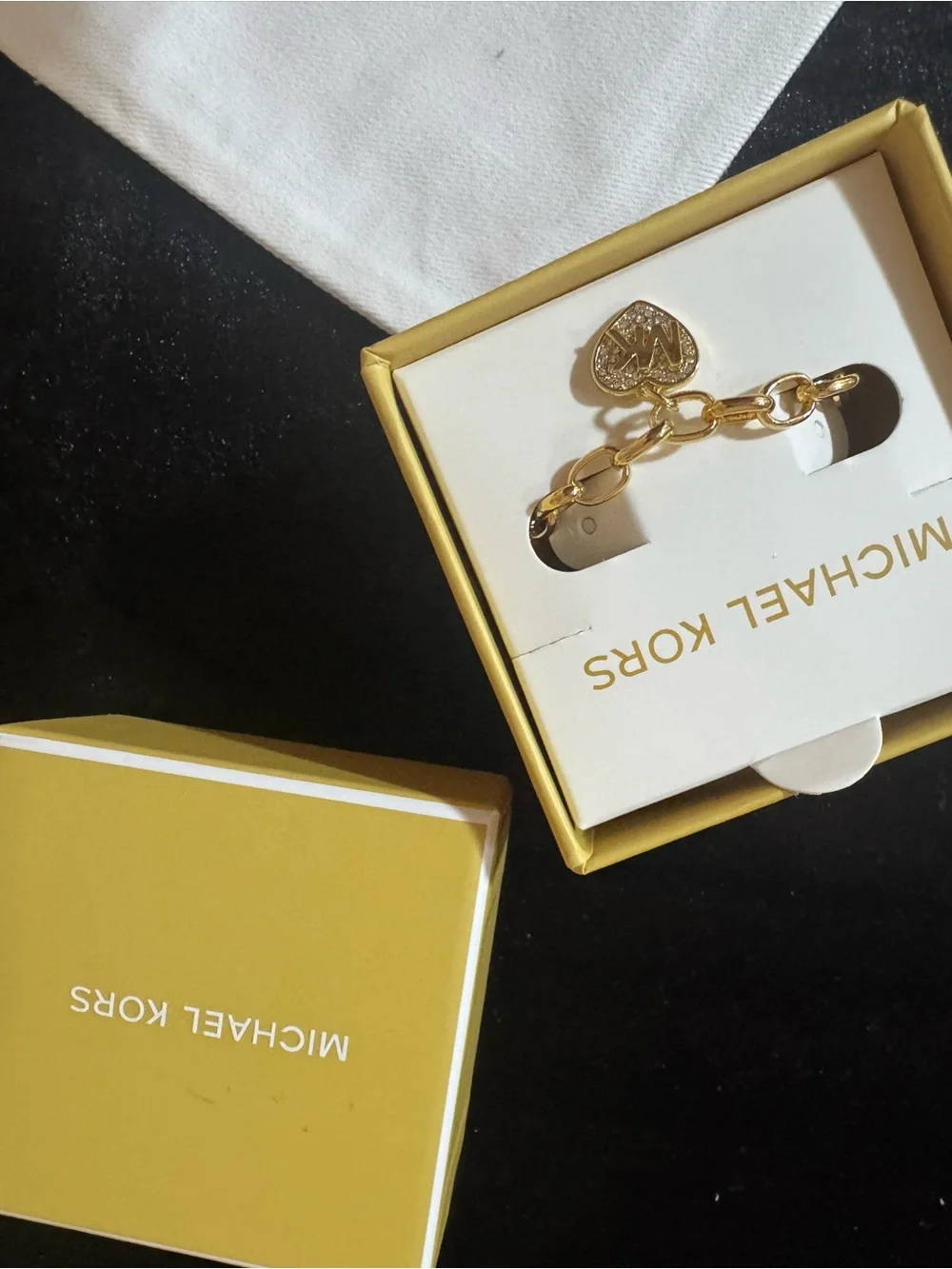 Michael Kors Gold Heart Link Bracelet with MK Charm